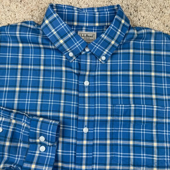 LL Bean Mens Shirt Large Blue Plaid Traditional Fit Long Sleeve Button 500508 - Picture 4 of 8